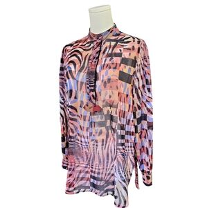 Anne Klein Mauve Blue Multi Animal Blouse